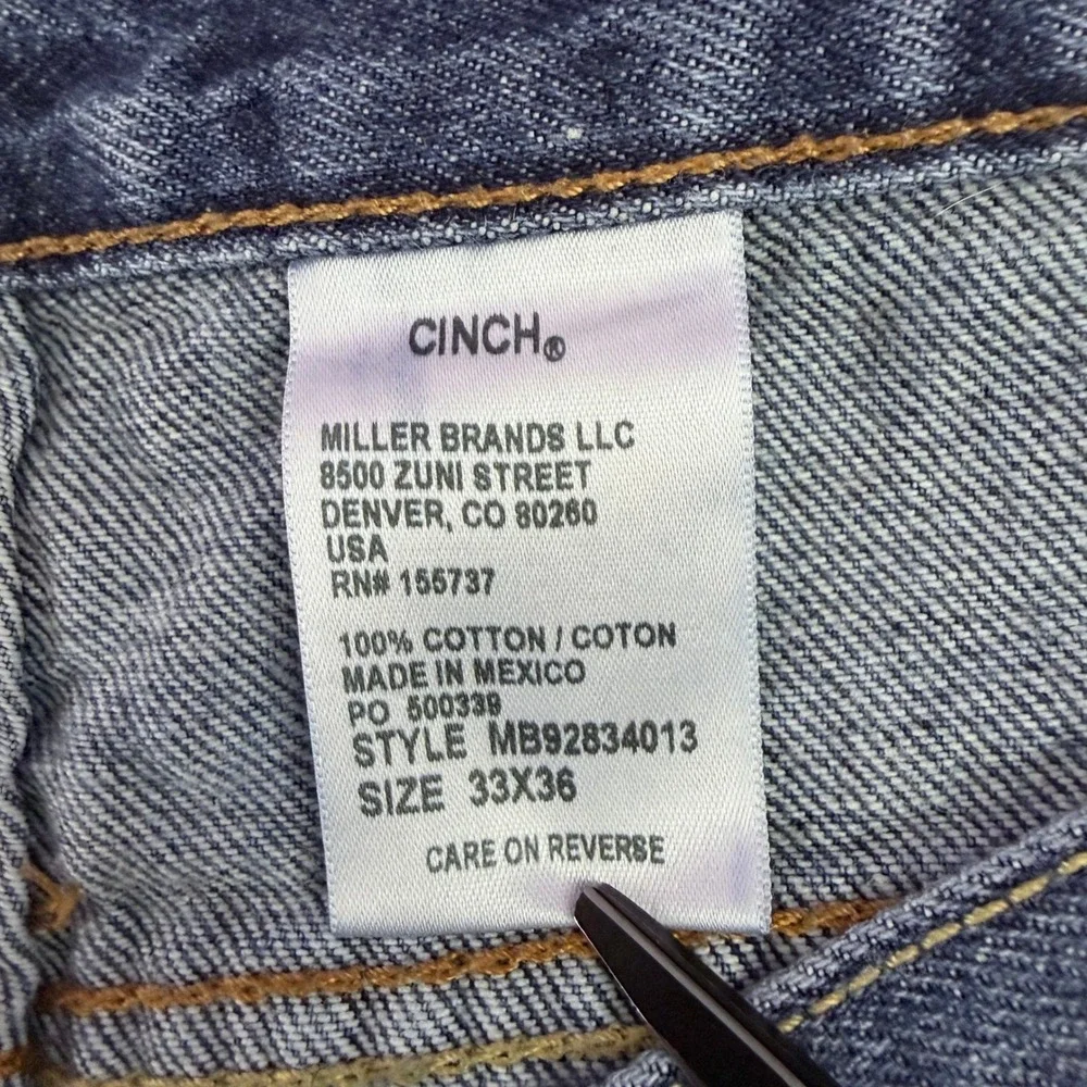 Cinch Up Straight Leg Jeans 33x36 Medium Wash Western Cowboy Workwear Rugged
